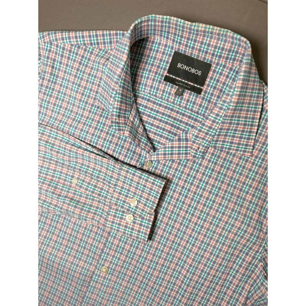 Bonobos Mens Tailored Slim Fit Multi Color Check Stretch Shirt M Performance